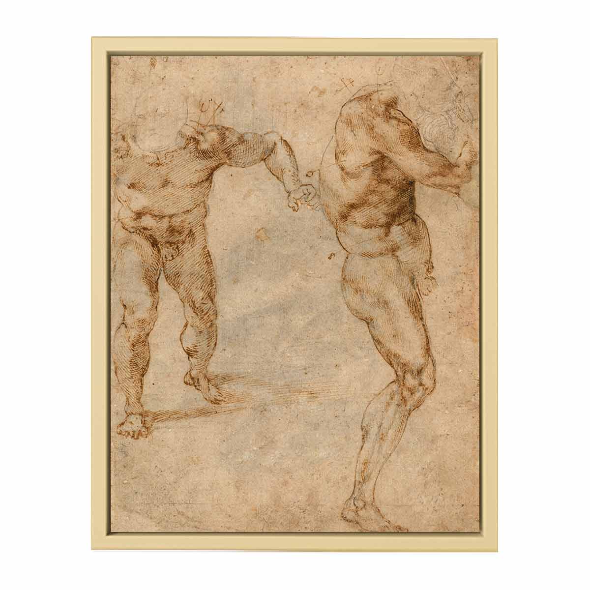 Two Nude Studies of a Man Storming Forward and Another Turning to the Right (verso), c. 1504 By Michelangelo Buonarroti