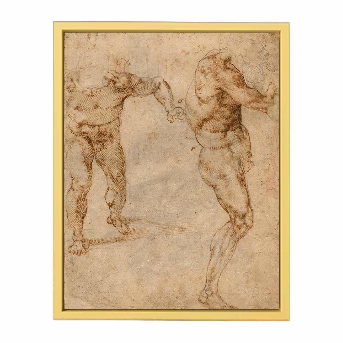 Two Nude Studies of a Man Storming Forward and Another Turning to the Right (verso), c. 1504 By Michelangelo Buonarroti