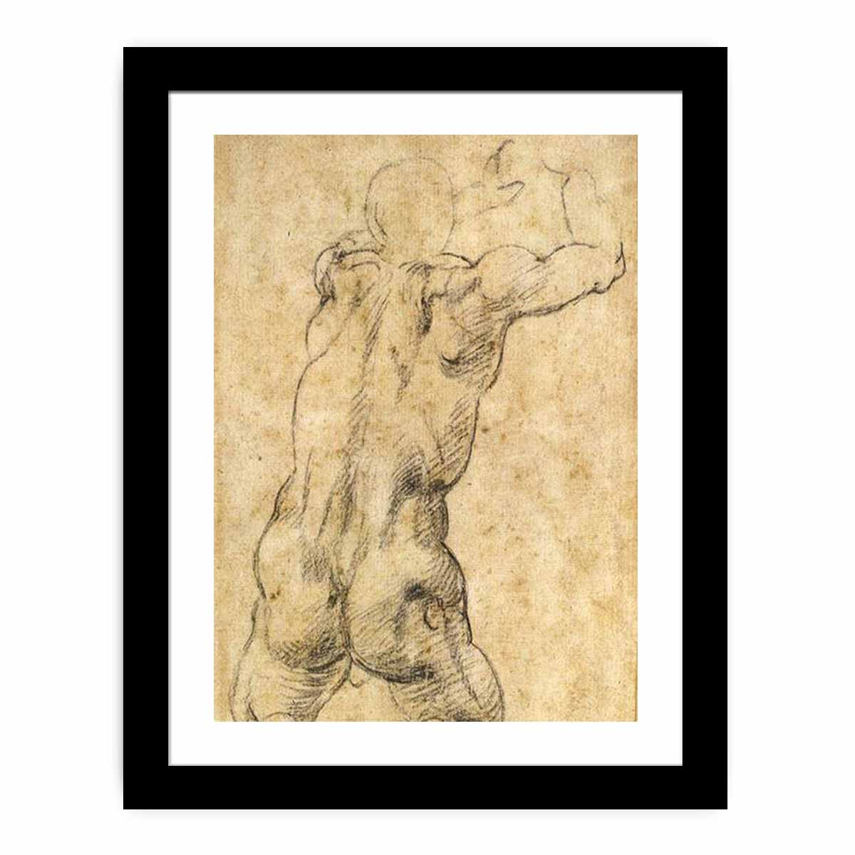 Kneeling Male Nude, Seen from the Rear By Michelangelo Buonarroti