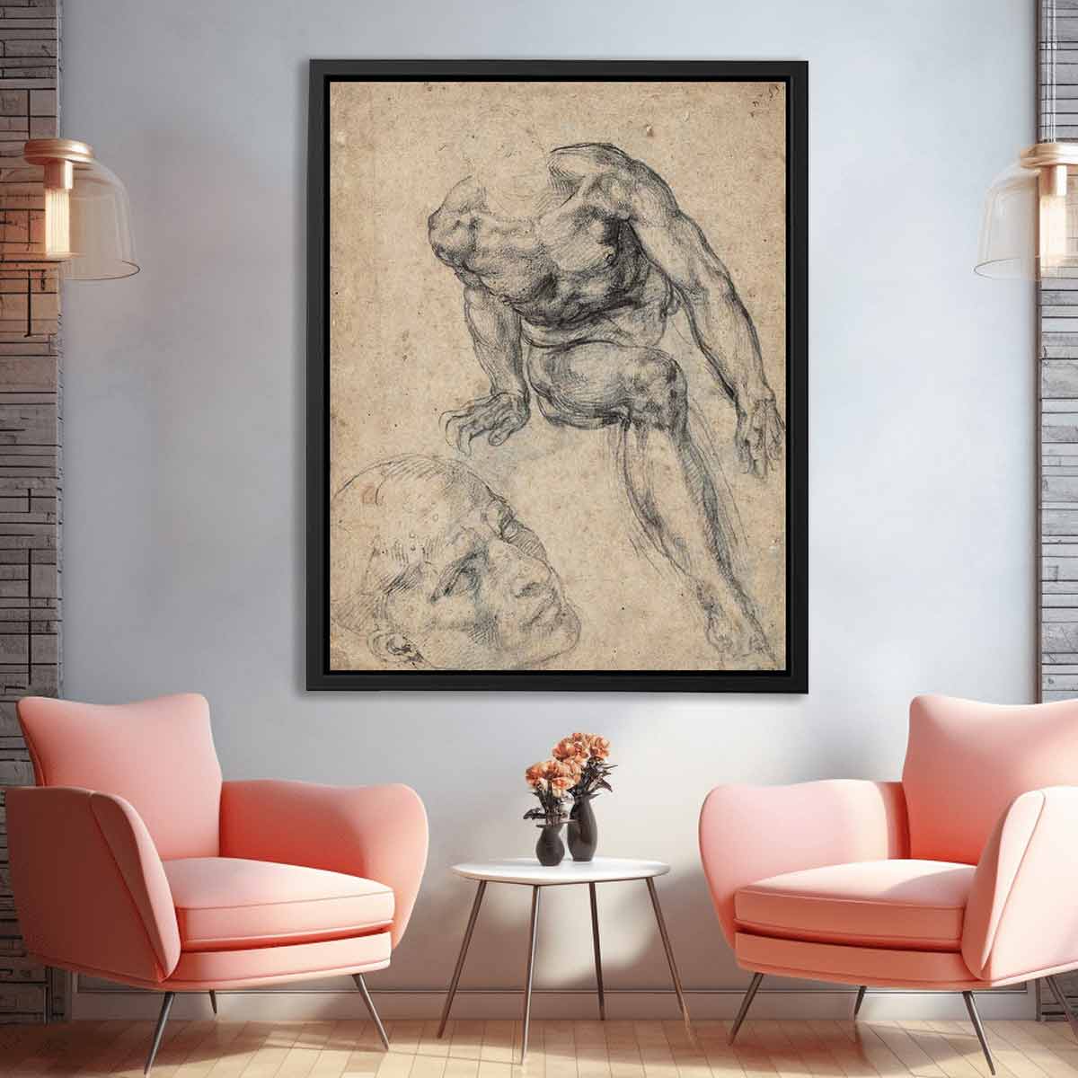 Study of a Male Nude (recto) By Michelangelo Buonarroti