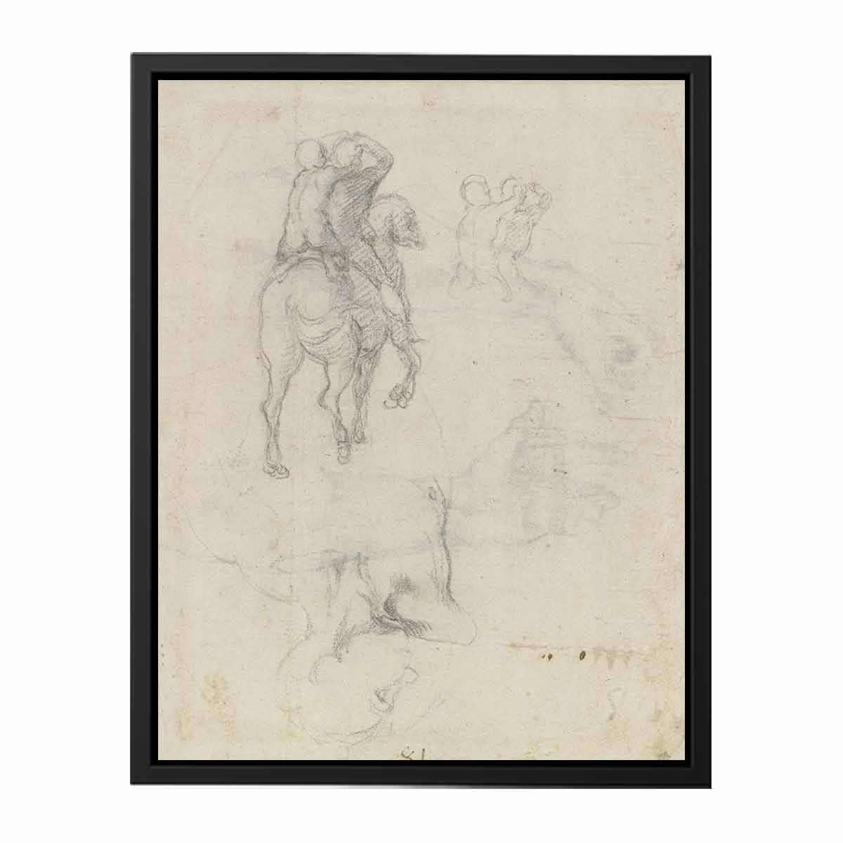 Studies of a Horse with Two Nude Riders and a Male Torso By Michelangelo Buonarroti