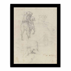 Studies of a Horse with Two Nude Riders and a Male Torso By Michelangelo Buonarroti