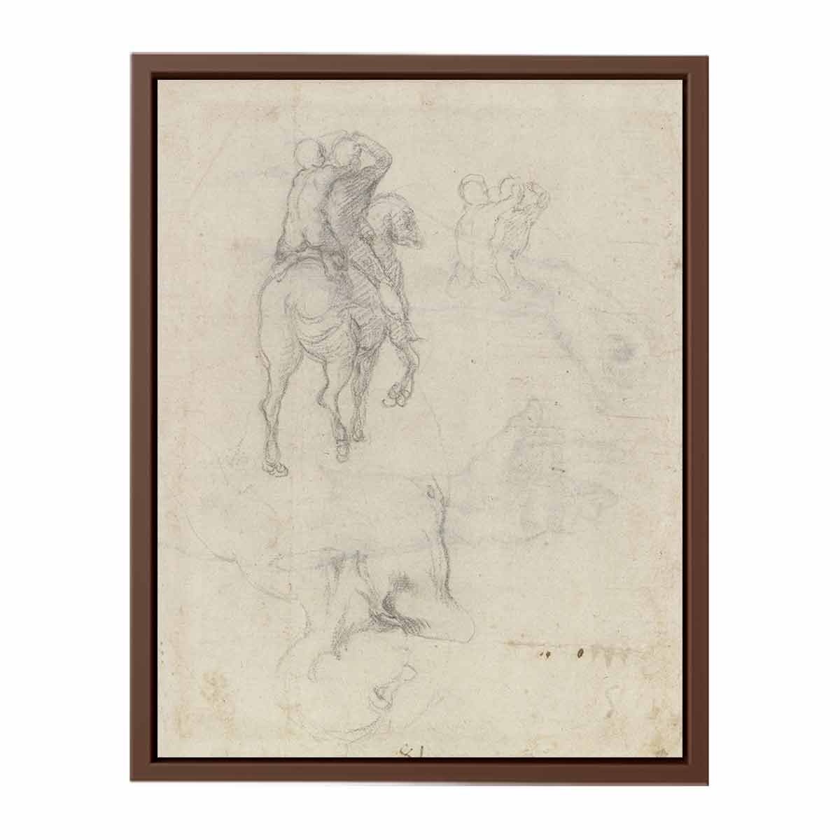 Studies of a Horse with Two Nude Riders and a Male Torso By Michelangelo Buonarroti
