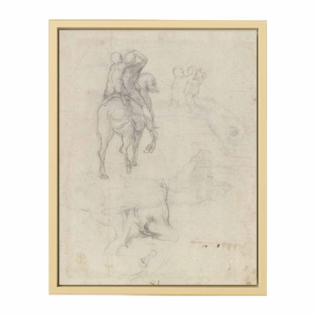 Studies of a Horse with Two Nude Riders and a Male Torso By Michelangelo Buonarroti