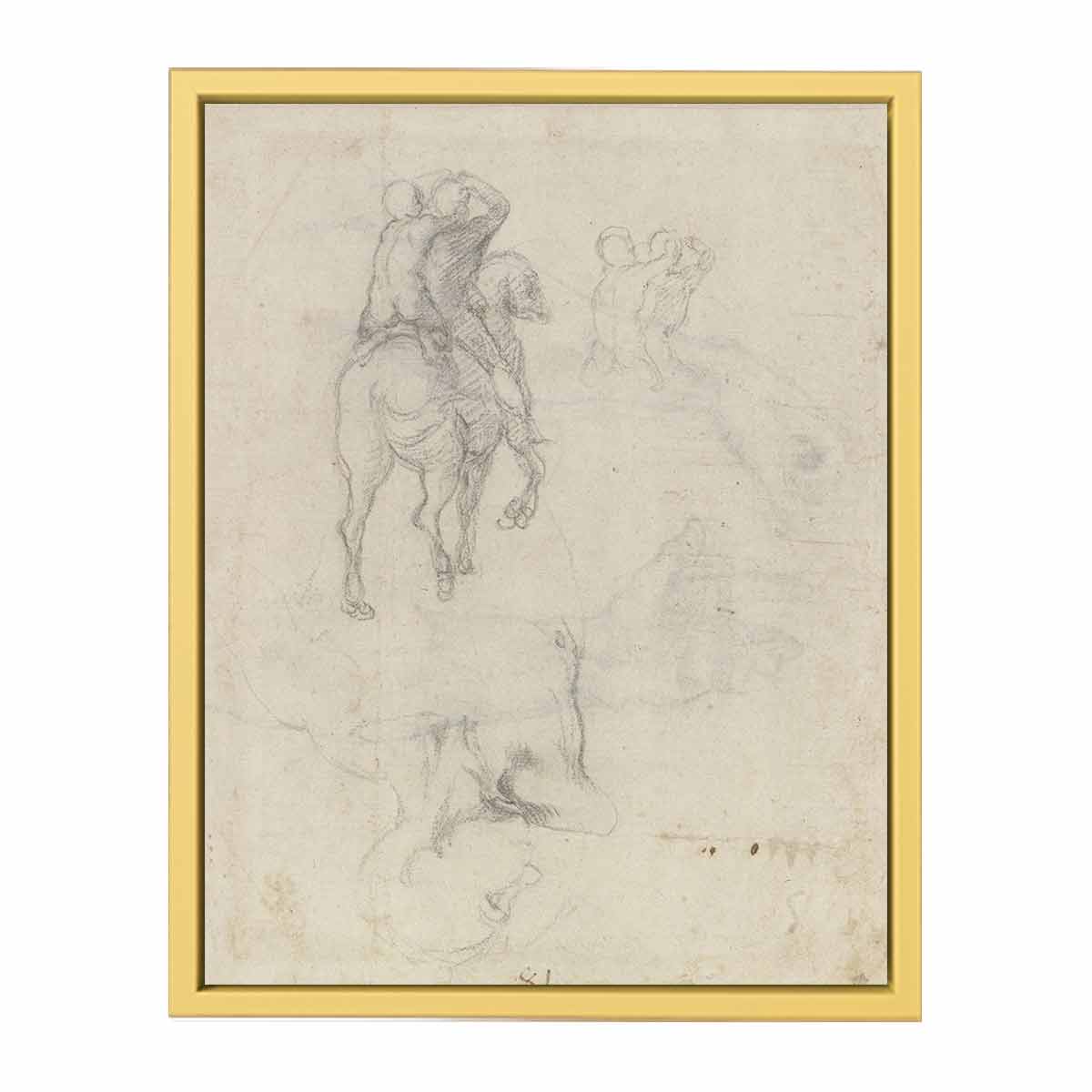 Studies of a Horse with Two Nude Riders and a Male Torso By Michelangelo Buonarroti