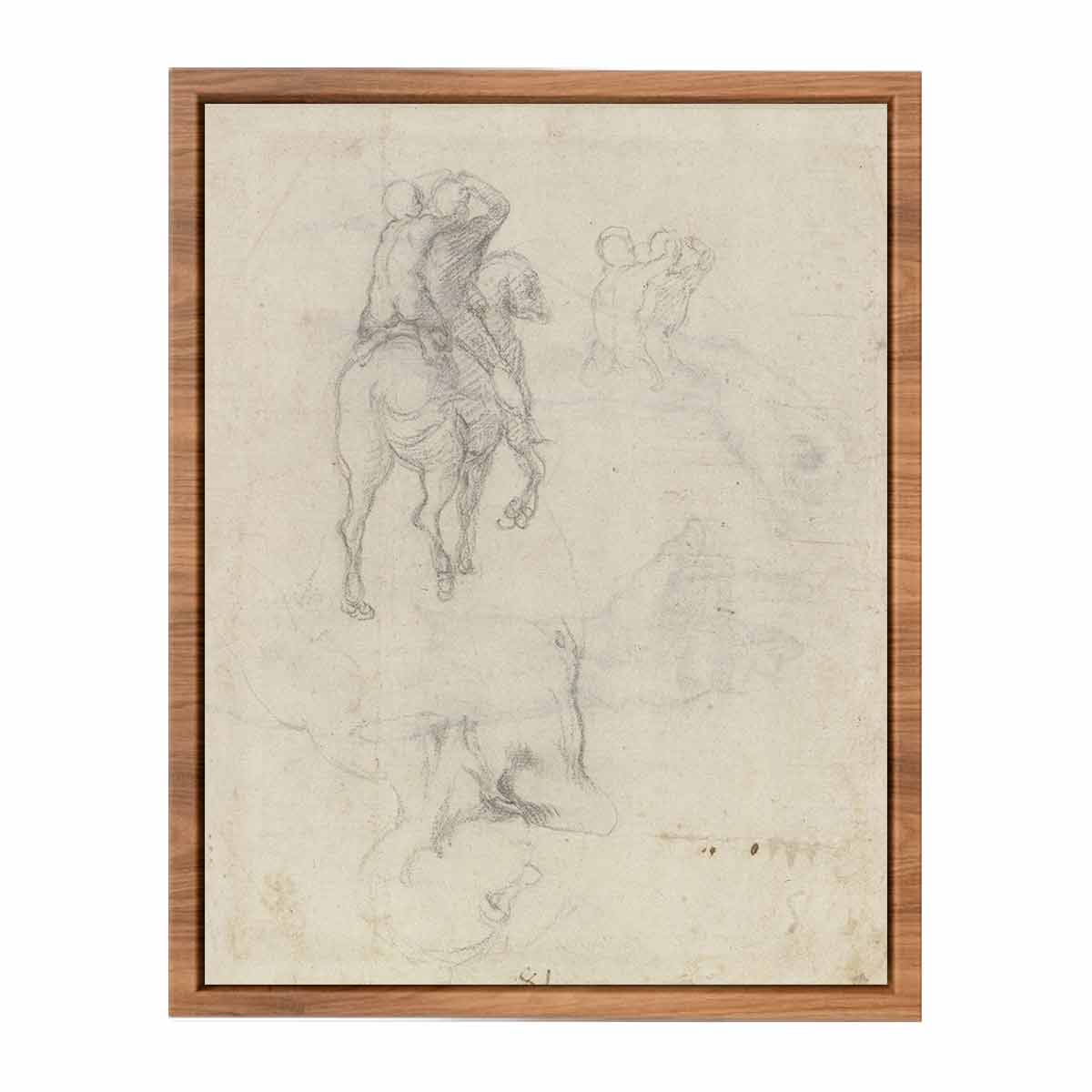 Studies of a Horse with Two Nude Riders and a Male Torso By Michelangelo Buonarroti