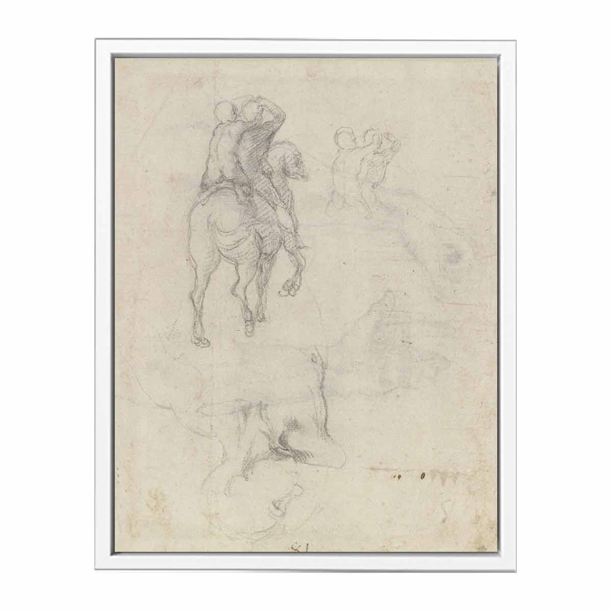 Studies of a Horse with Two Nude Riders and a Male Torso By Michelangelo Buonarroti