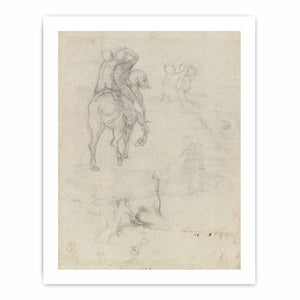 Studies of a Horse with Two Nude Riders and a Male Torso By Michelangelo Buonarroti