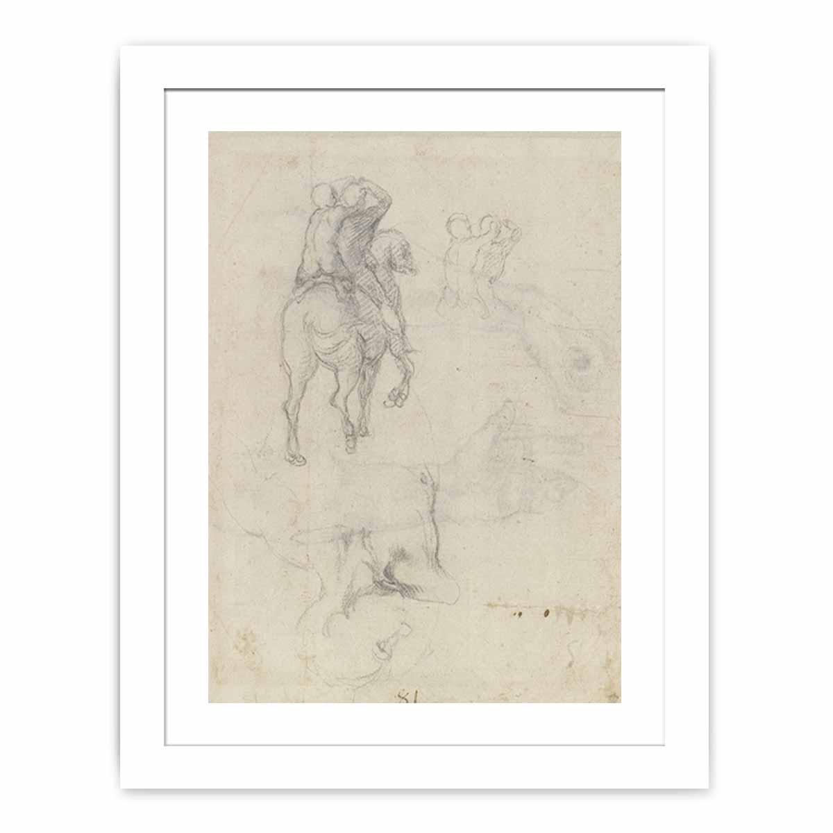 Studies of a Horse with Two Nude Riders and a Male Torso By Michelangelo Buonarroti