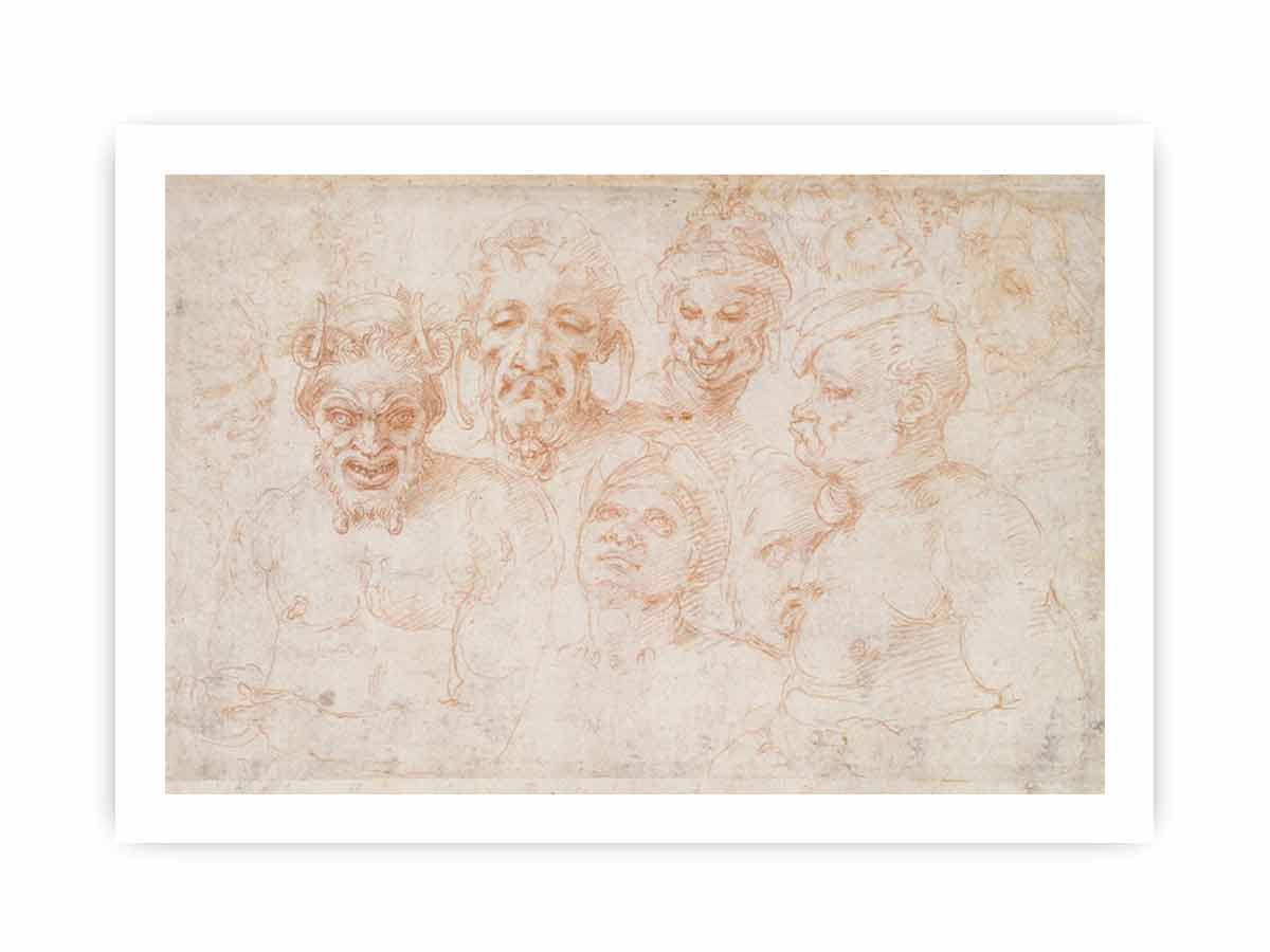 Grotesque heads and further studies By Michelangelo Buonarroti