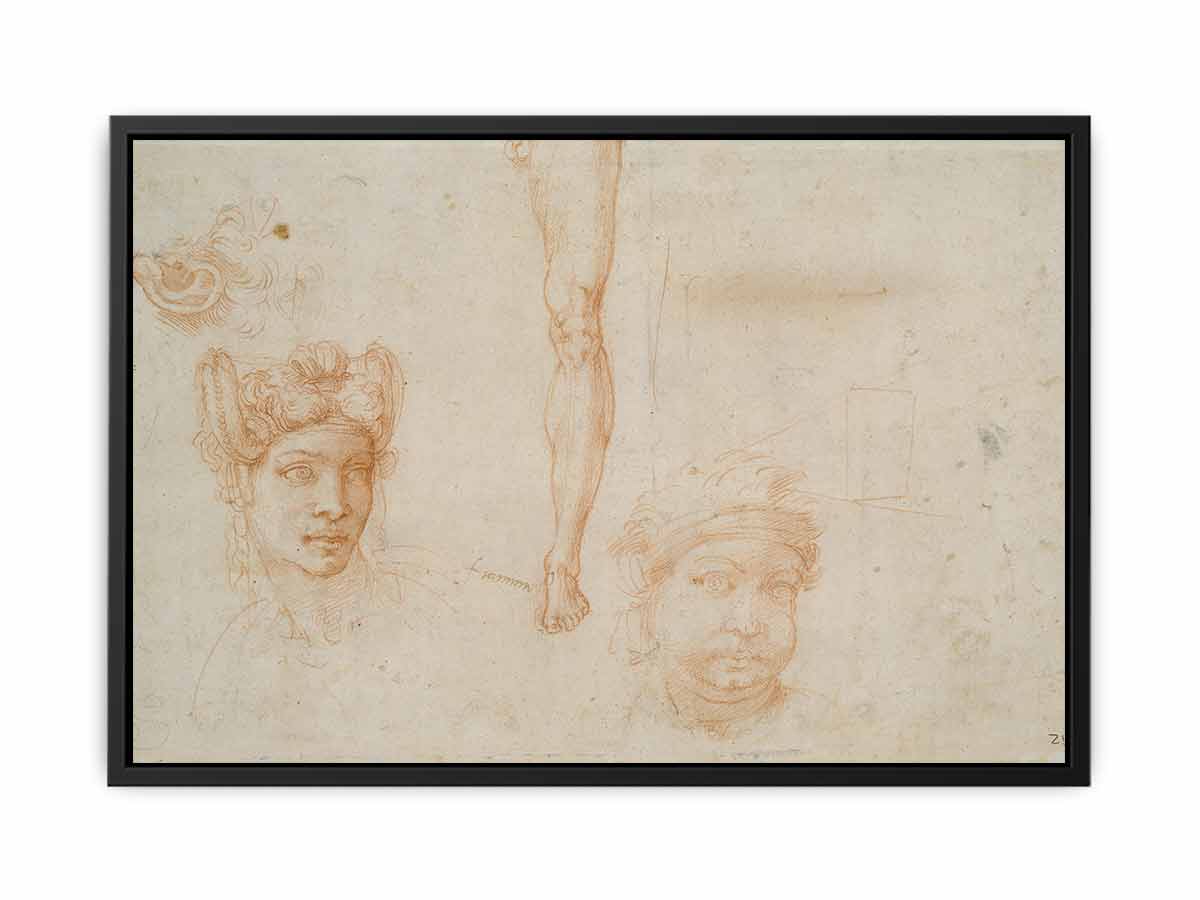 Studies of Heads, an Ear, and a Leg (verso) By Michelangelo Buonarroti