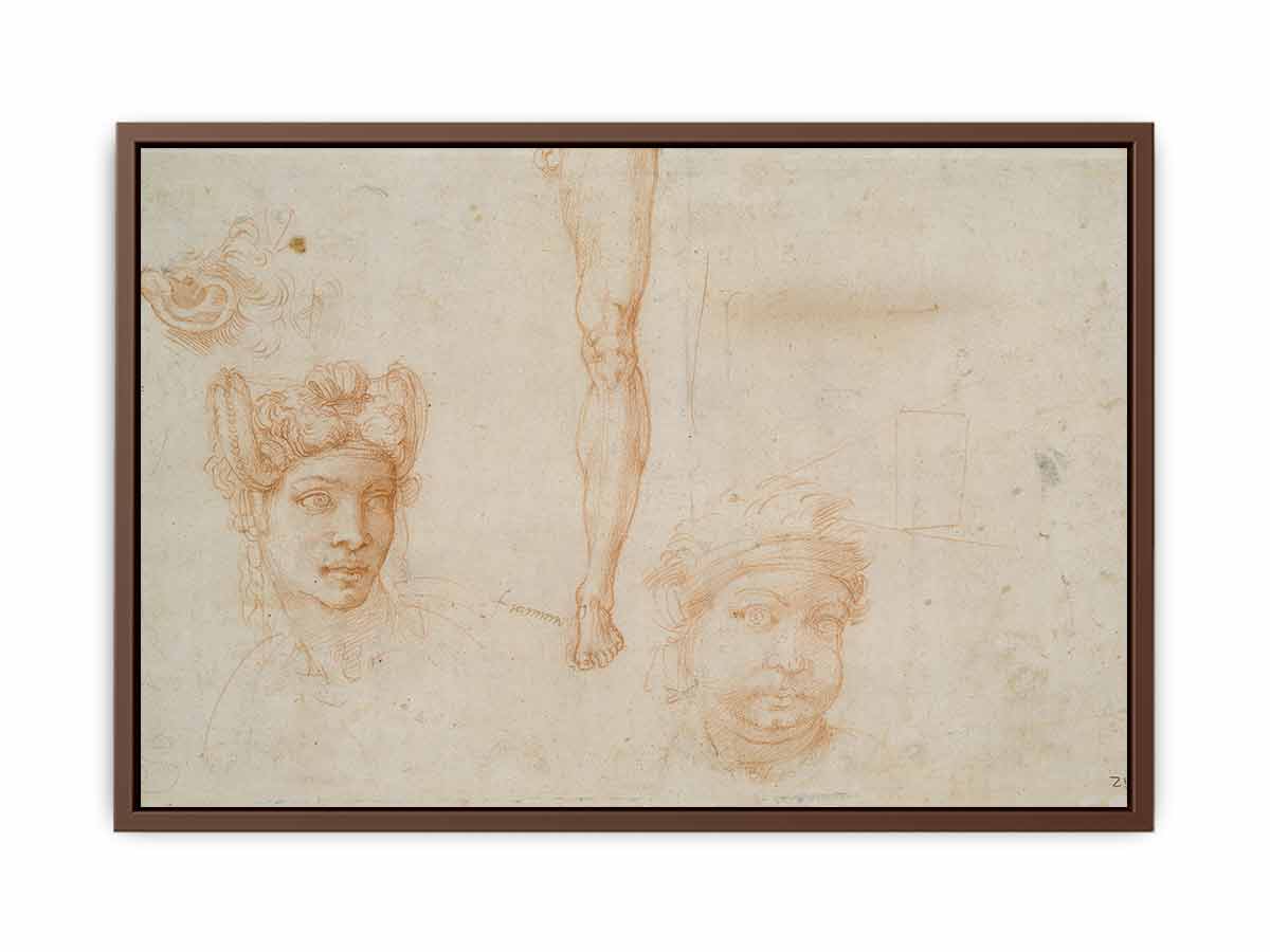 Studies of Heads, an Ear, and a Leg (verso) By Michelangelo Buonarroti