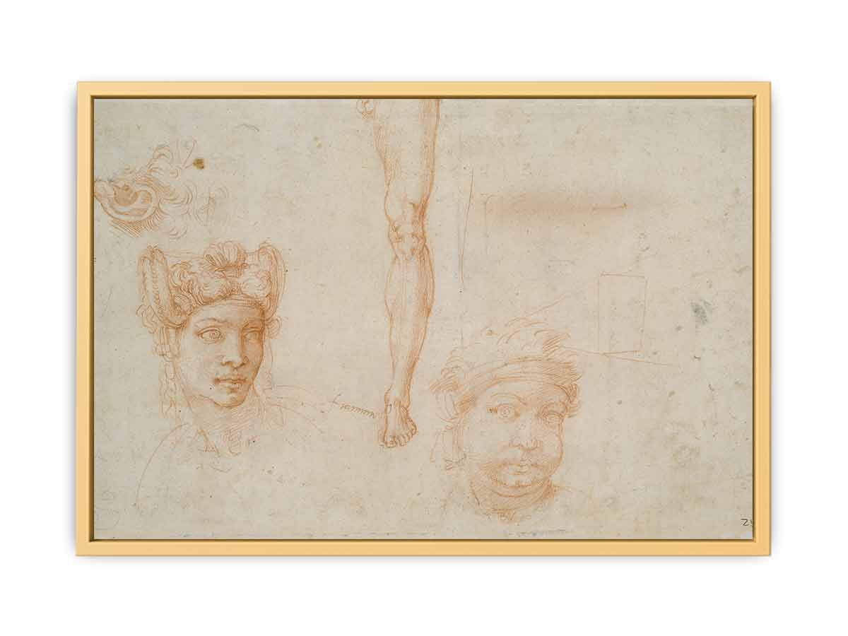 Studies of Heads, an Ear, and a Leg (verso) By Michelangelo Buonarroti