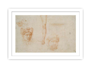 Studies of Heads, an Ear, and a Leg (verso) By Michelangelo Buonarroti