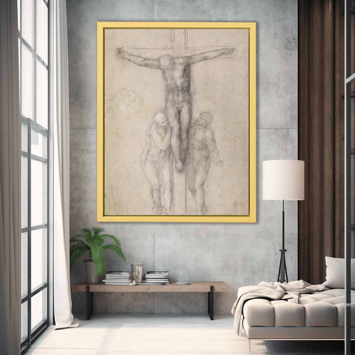 Christ on the Cross between the Virgin and St John By Michelangelo Buonarroti