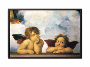 Two putti, as seen in the painting Sistine Madonna by Raphael