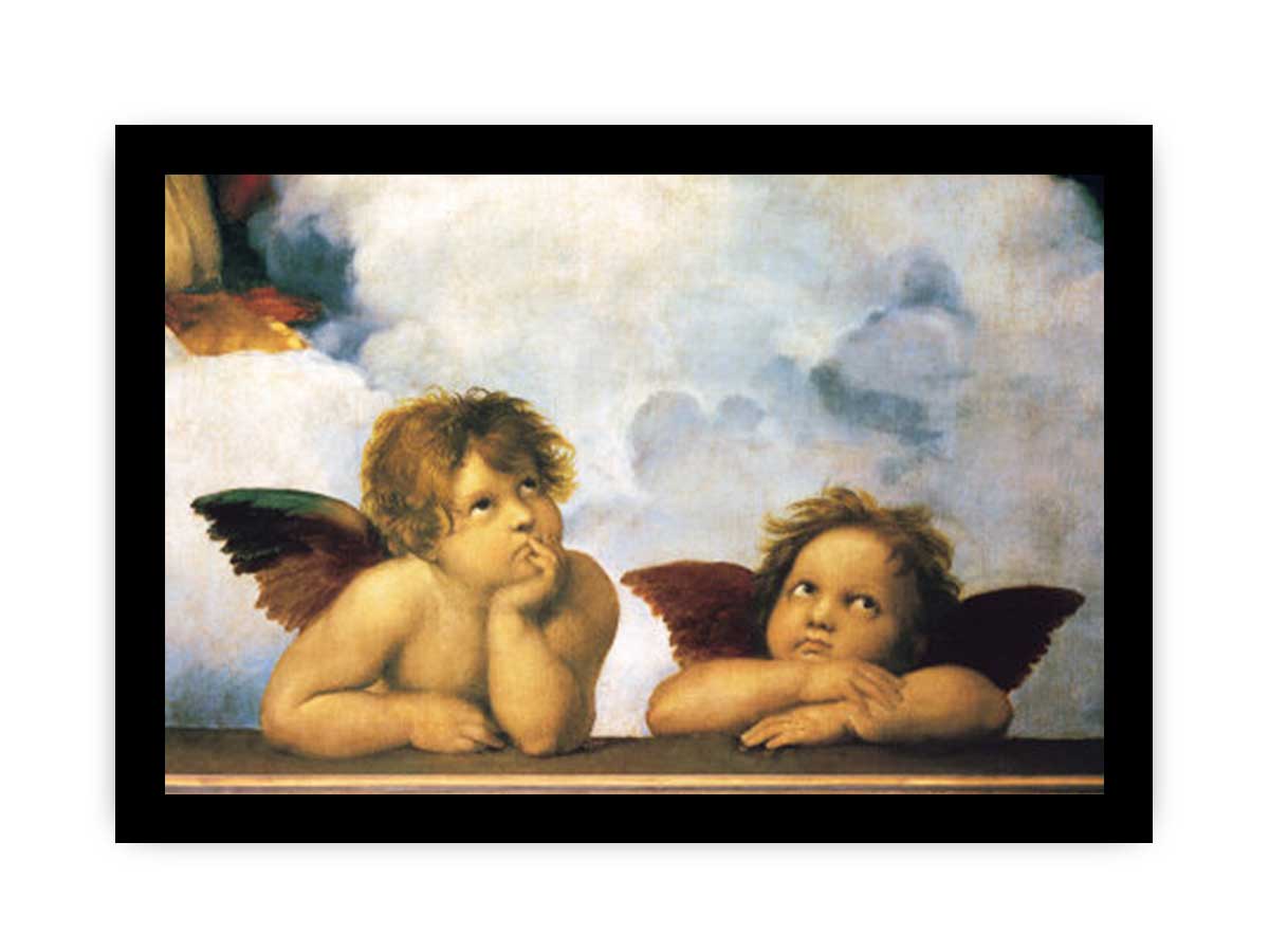 Two putti, as seen in the painting Sistine Madonna by Raphael
