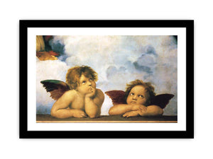 Two putti, as seen in the painting Sistine Madonna by Raphael