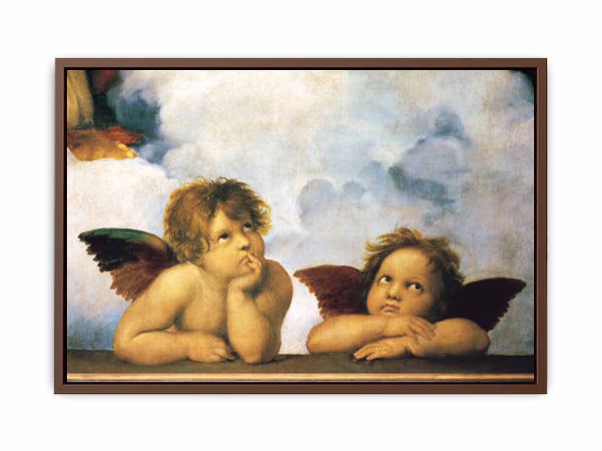 Two putti, as seen in the painting Sistine Madonna by Raphael