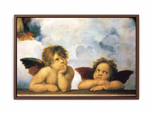 Two putti, as seen in the painting Sistine Madonna by Raphael