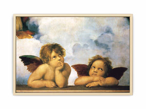 Two putti, as seen in the painting Sistine Madonna by Raphael