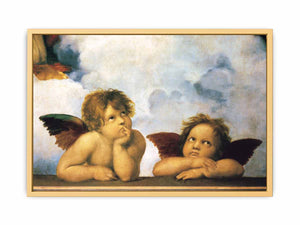 Two putti, as seen in the painting Sistine Madonna by Raphael