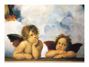 Two putti, as seen in the painting Sistine Madonna by Raphael