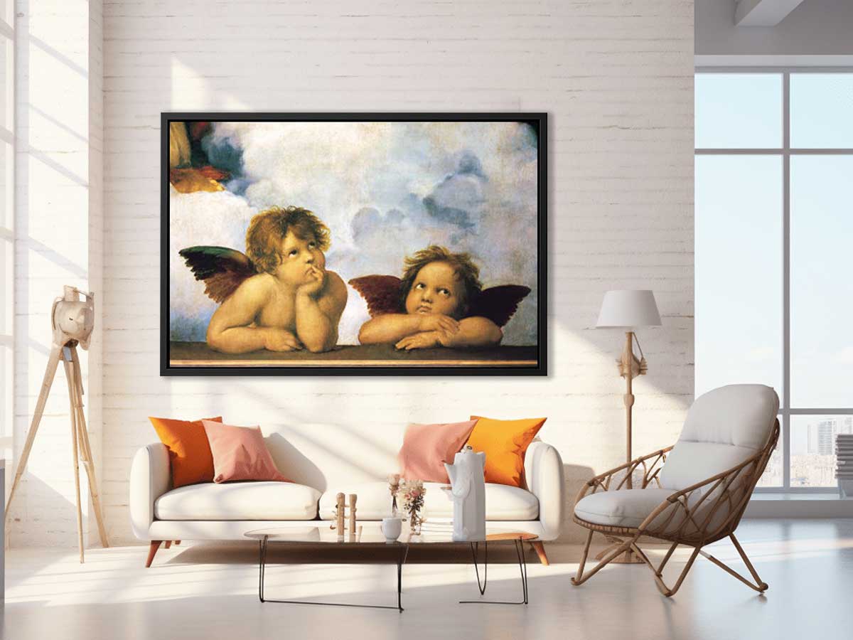 Two putti, as seen in the painting Sistine Madonna by Raphael
