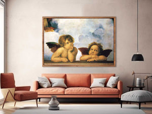 Two putti, as seen in the painting Sistine Madonna by Raphael