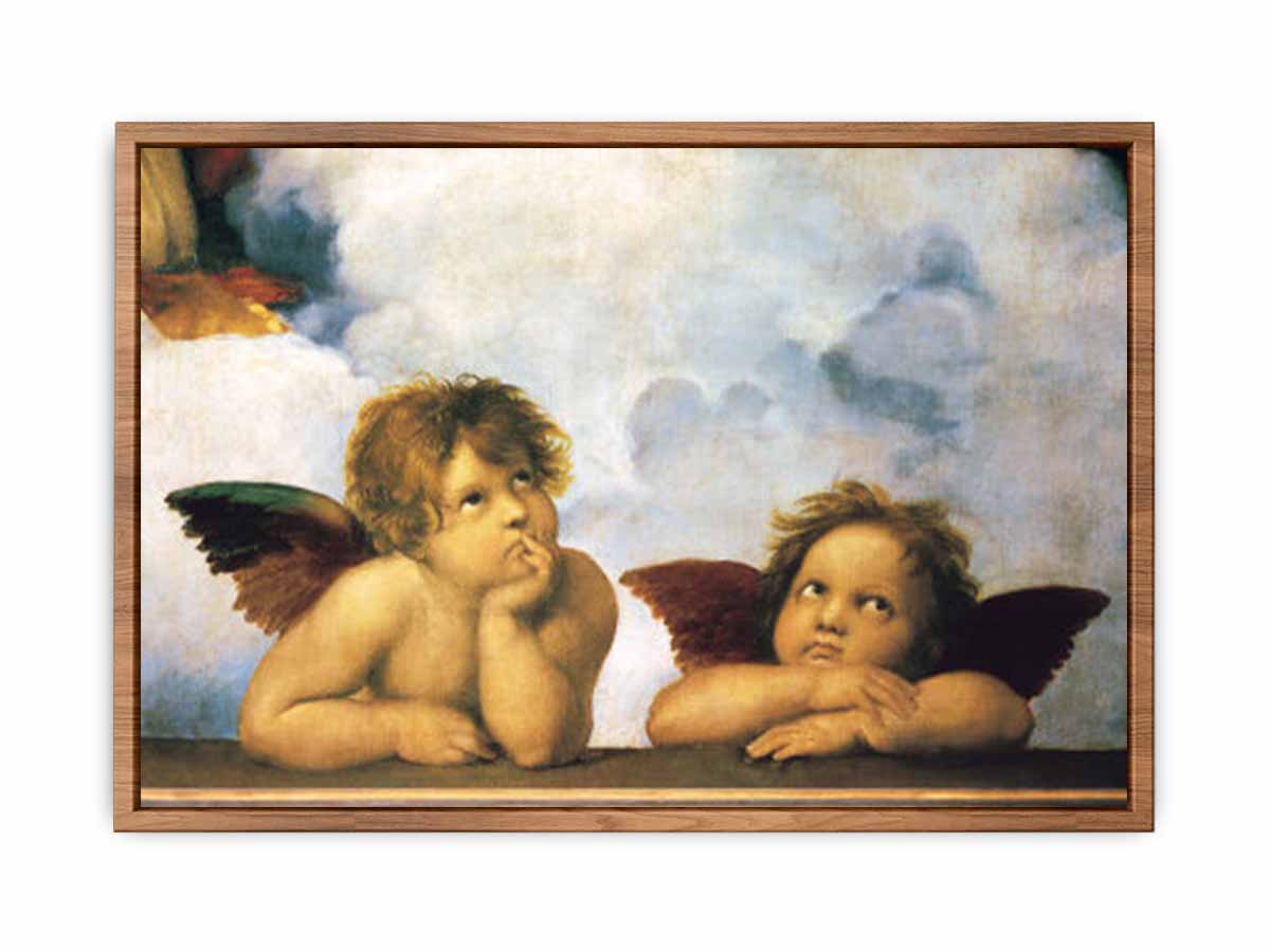 Two putti, as seen in the painting Sistine Madonna by Raphael