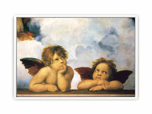 Two putti, as seen in the painting Sistine Madonna by Raphael