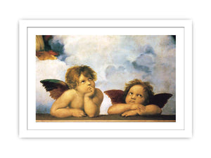 Two putti, as seen in the painting Sistine Madonna by Raphael