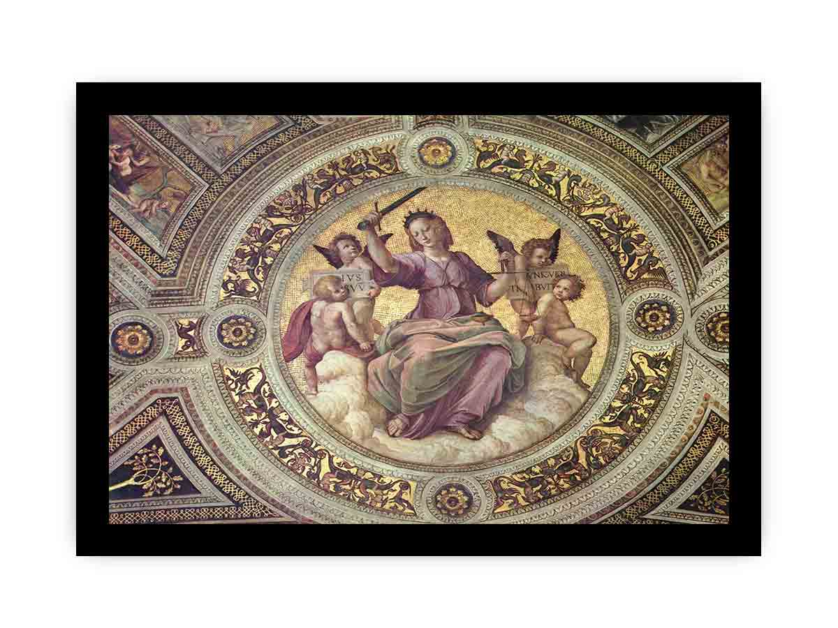 Stanza della Segnatura im Vatikan für Papst Julius II., Deckenfresko, Detail, Szene: Justitia, Tondo By Raphael
