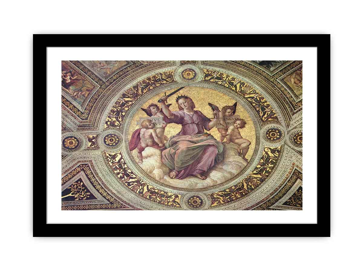 Stanza della Segnatura im Vatikan für Papst Julius II., Deckenfresko, Detail, Szene: Justitia, Tondo By Raphael