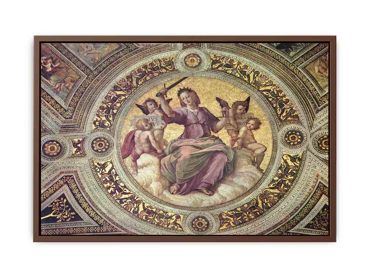 Stanza della Segnatura im Vatikan für Papst Julius II., Deckenfresko, Detail, Szene: Justitia, Tondo By Raphael