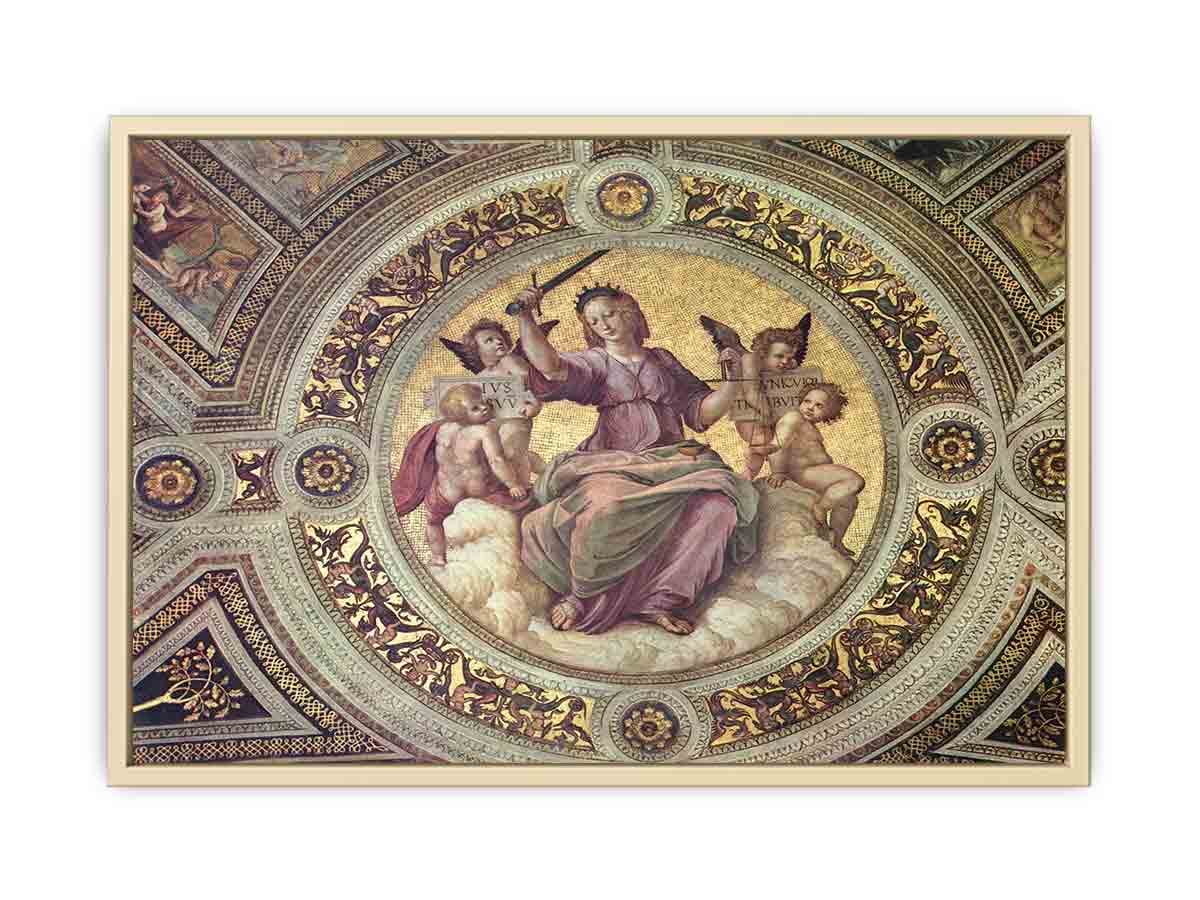 Stanza della Segnatura im Vatikan für Papst Julius II., Deckenfresko, Detail, Szene: Justitia, Tondo By Raphael
