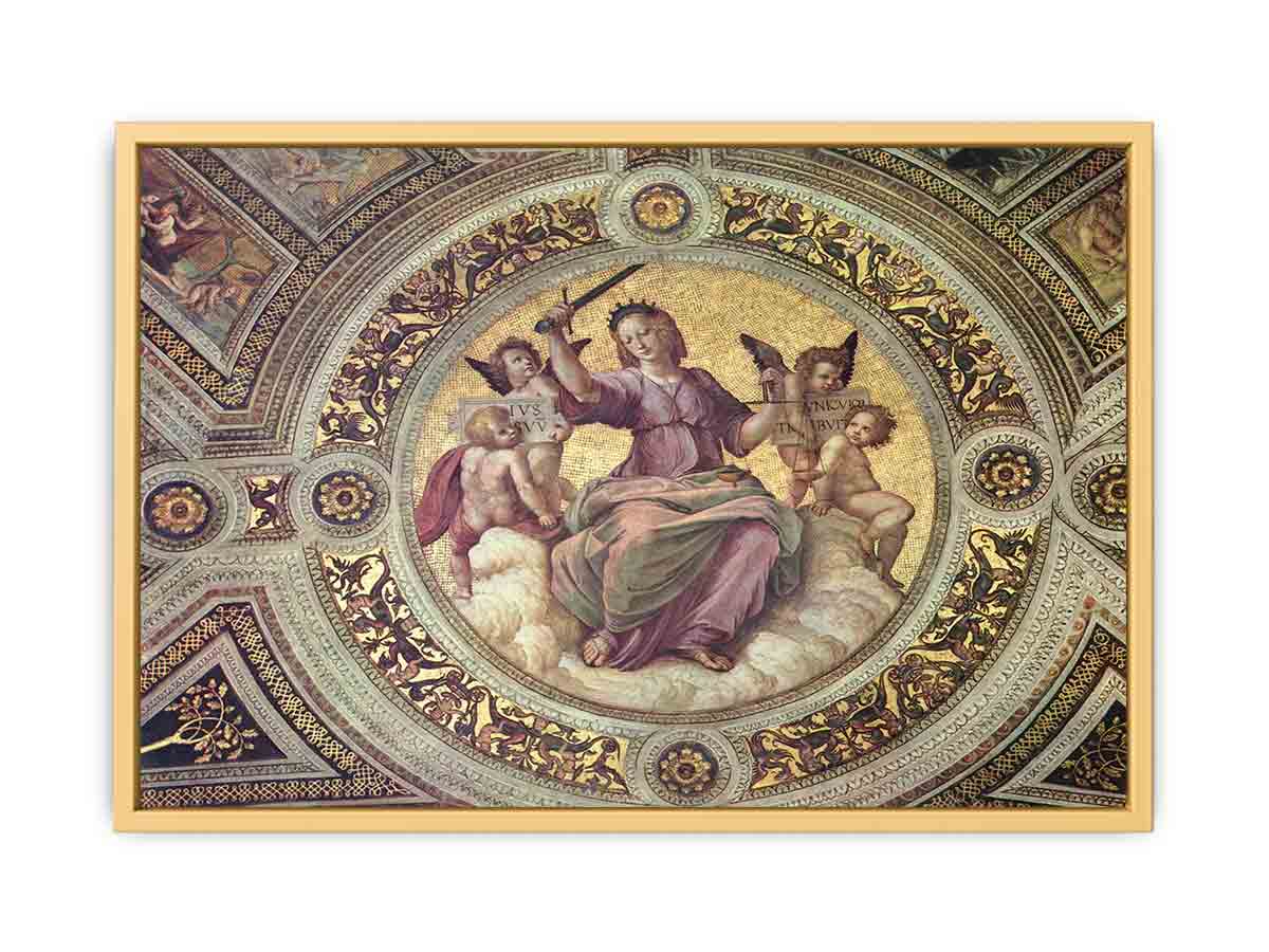 Stanza della Segnatura im Vatikan für Papst Julius II., Deckenfresko, Detail, Szene: Justitia, Tondo By Raphael