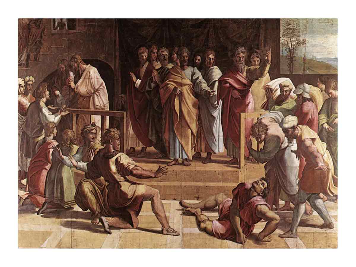 The Death of Ananias (Acts 5: 1-5) Edit this at Wikidata By Raphael