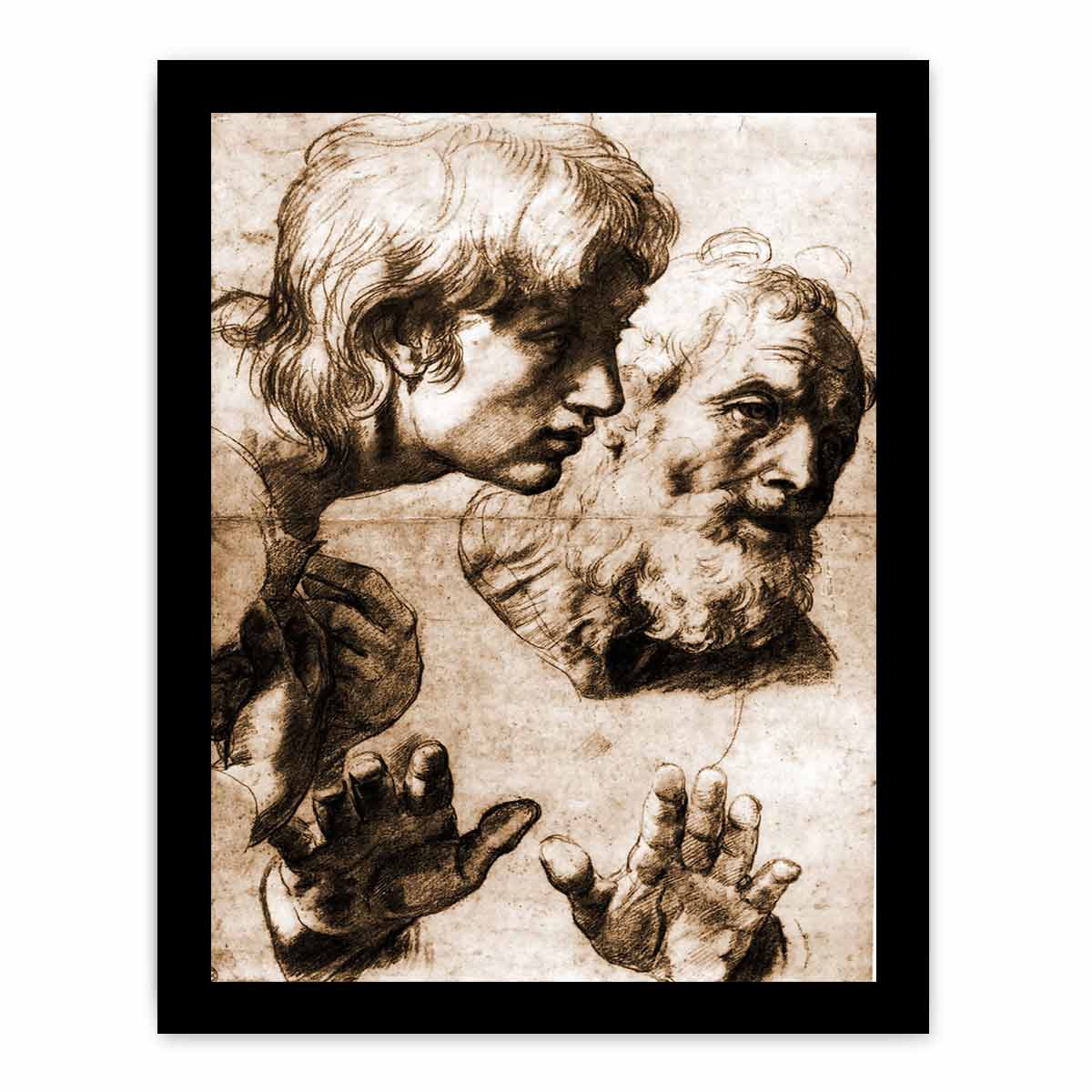 Studies of the Heads of two Apostles and of their Hands, Raphael