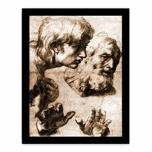 Studies of the Heads of two Apostles and of their Hands, Raphael