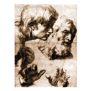 Studies of the Heads of two Apostles and of their Hands, Raphael