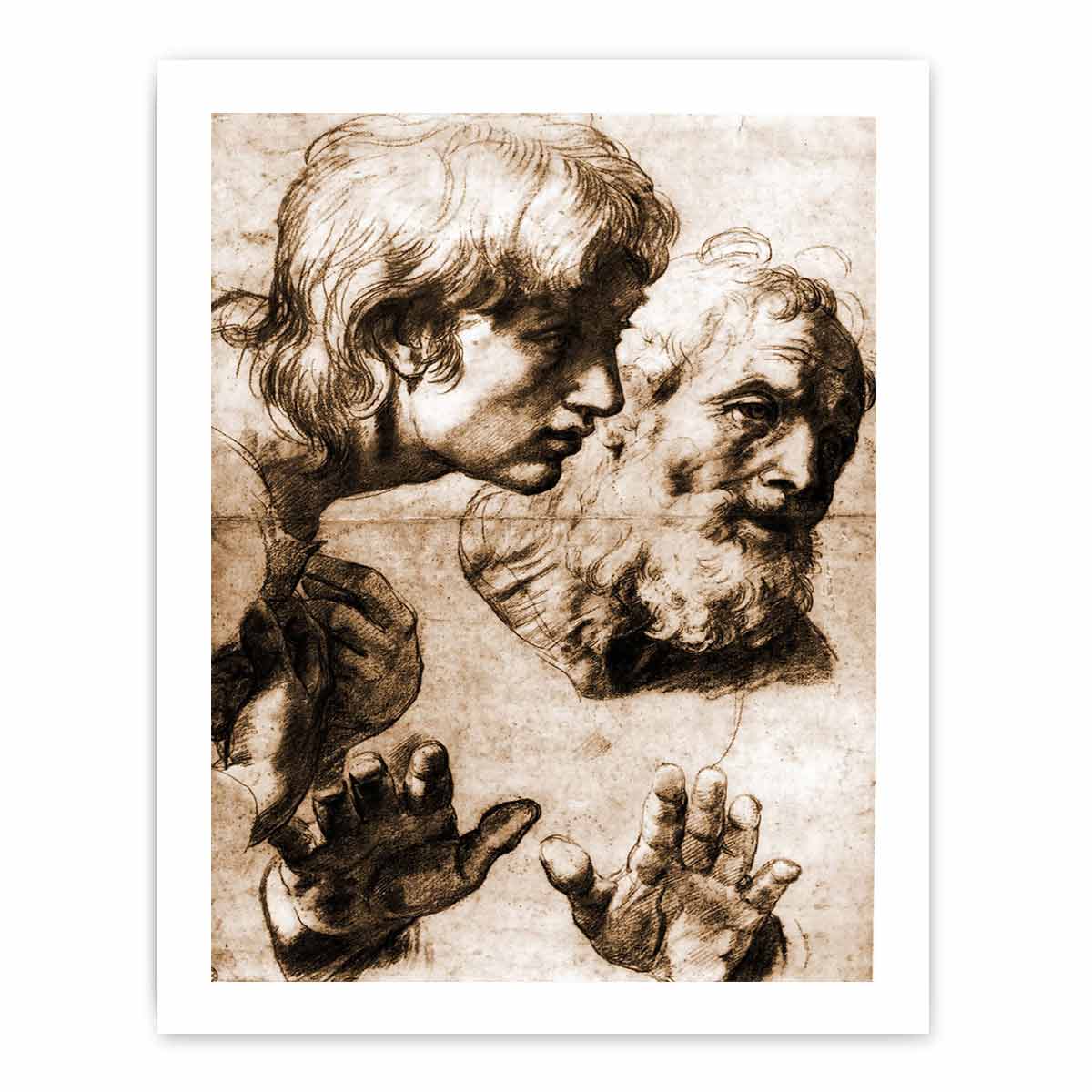 Studies of the Heads of two Apostles and of their Hands, Raphael