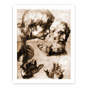 Studies of the Heads of two Apostles and of their Hands, Raphael