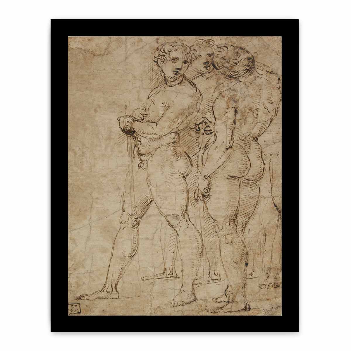 Three Standing Nude Men By Raphael
