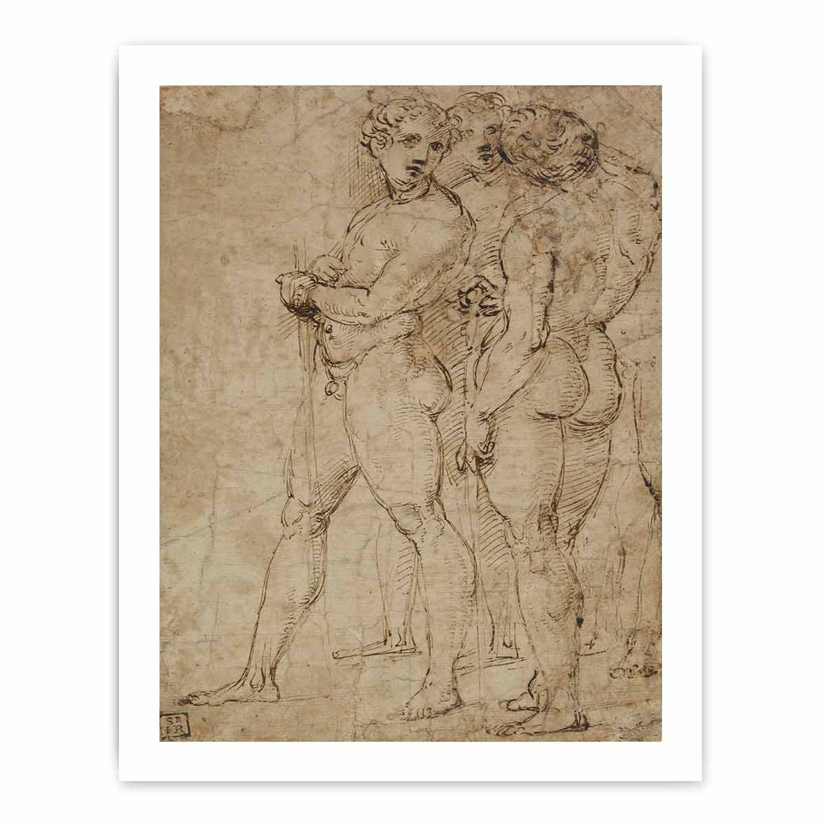 Three Standing Nude Men By Raphael