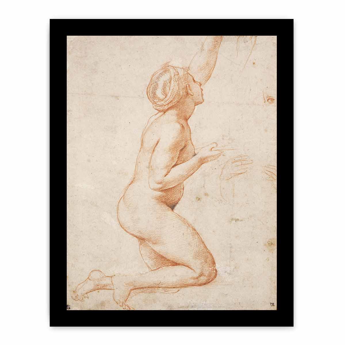 A Kneeling Nude Woman with her Left Arm Raised By Raphael