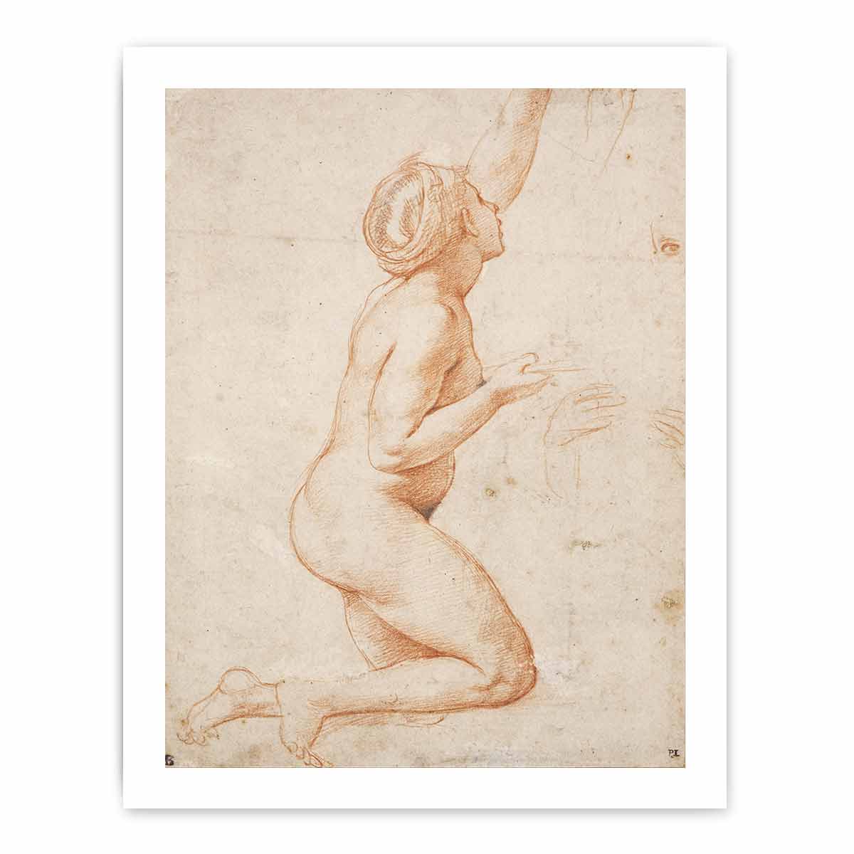 A Kneeling Nude Woman with her Left Arm Raised By Raphael