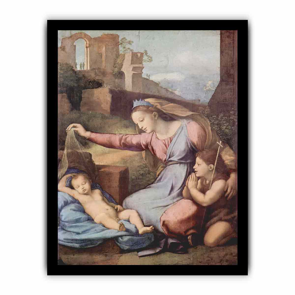 Maria und Johannes der Täufer beten das schlafende Christuskind an (Madonna mit der Krone) By Raphael