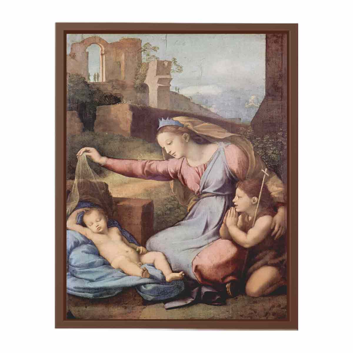 Maria und Johannes der Täufer beten das schlafende Christuskind an (Madonna mit der Krone) By Raphael