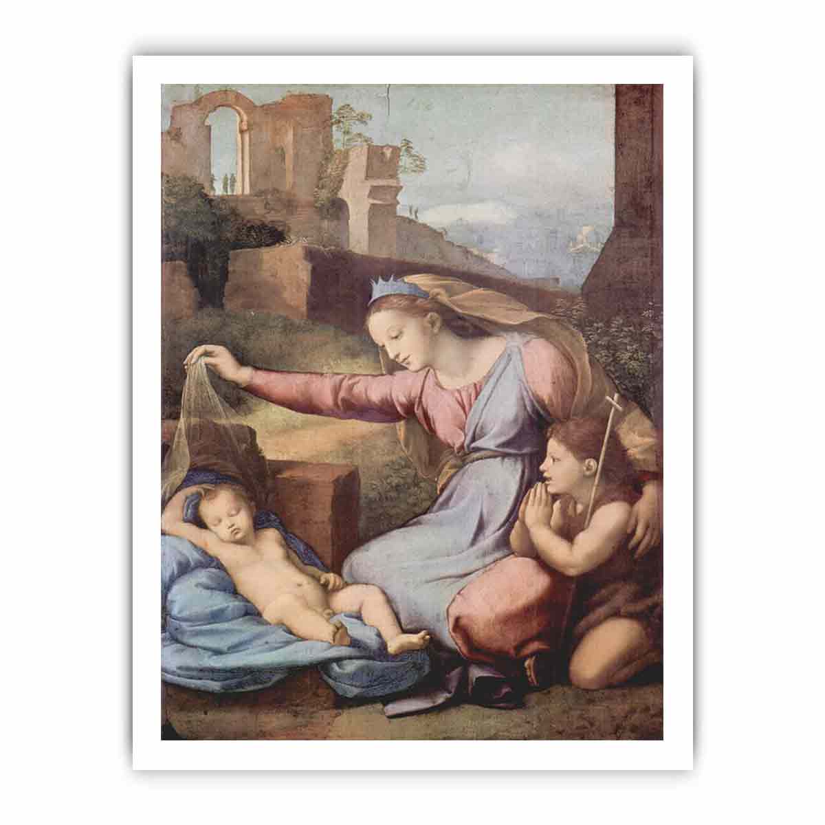 Maria und Johannes der Täufer beten das schlafende Christuskind an (Madonna mit der Krone) By Raphael